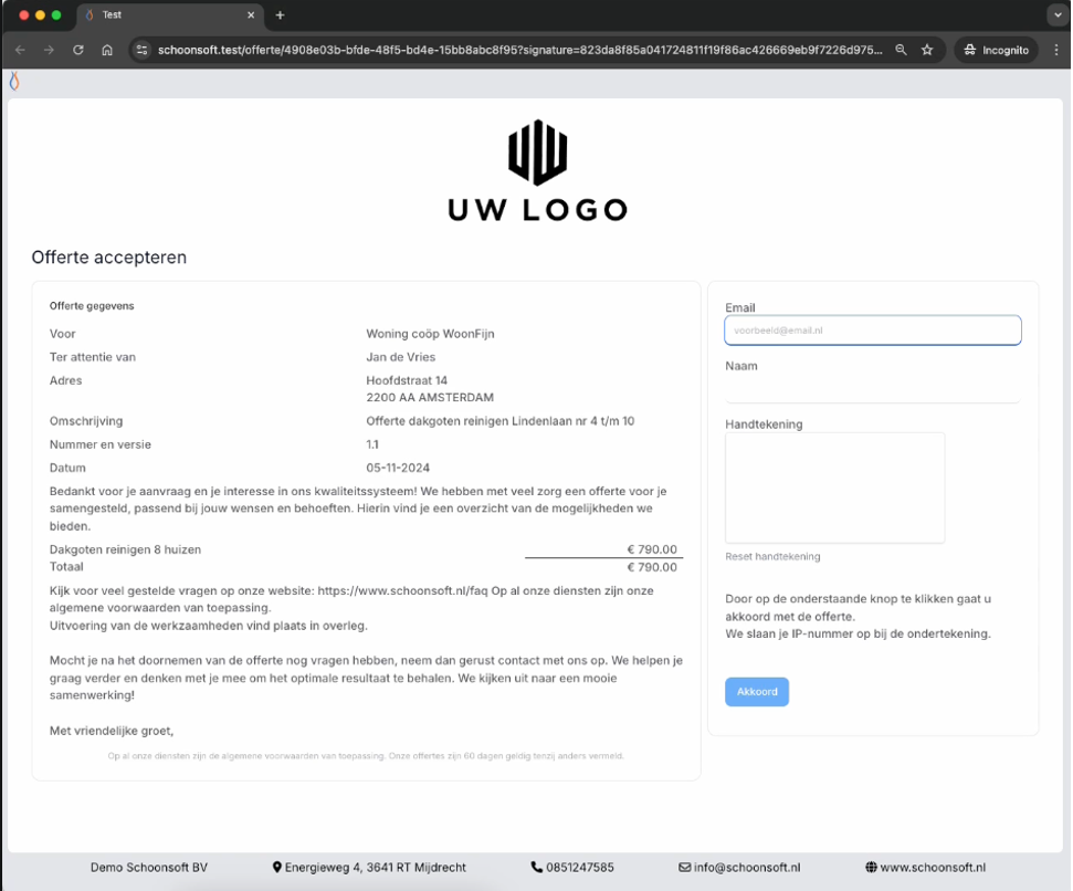Schoonsoft - Offertes maken, mailen en digitaal accepteren