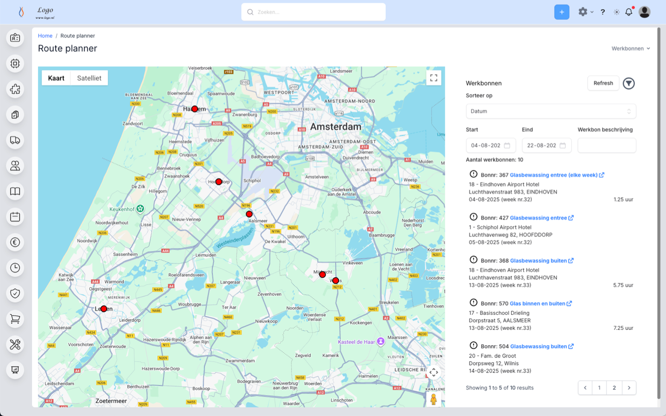 Planning kaartweergave Schoonsoft